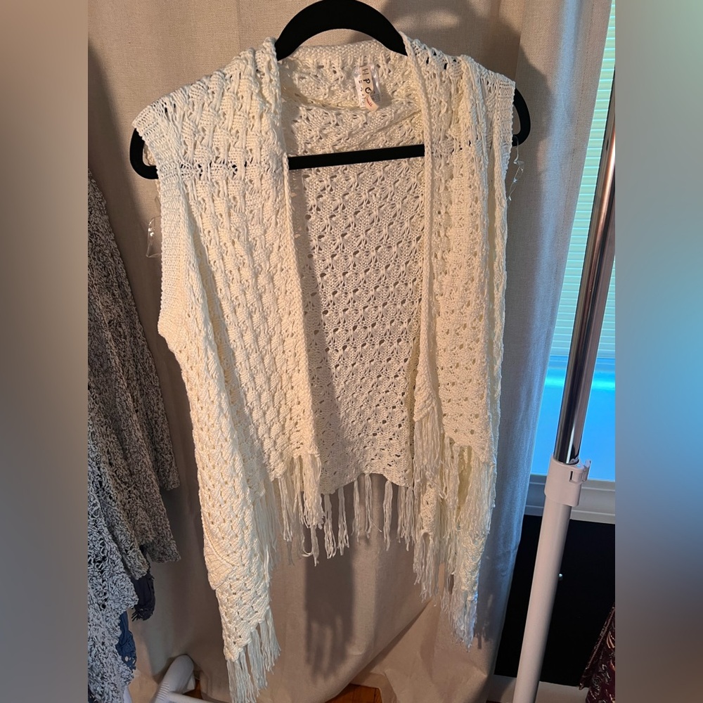 POL Ivory Knit Vest with Fringe